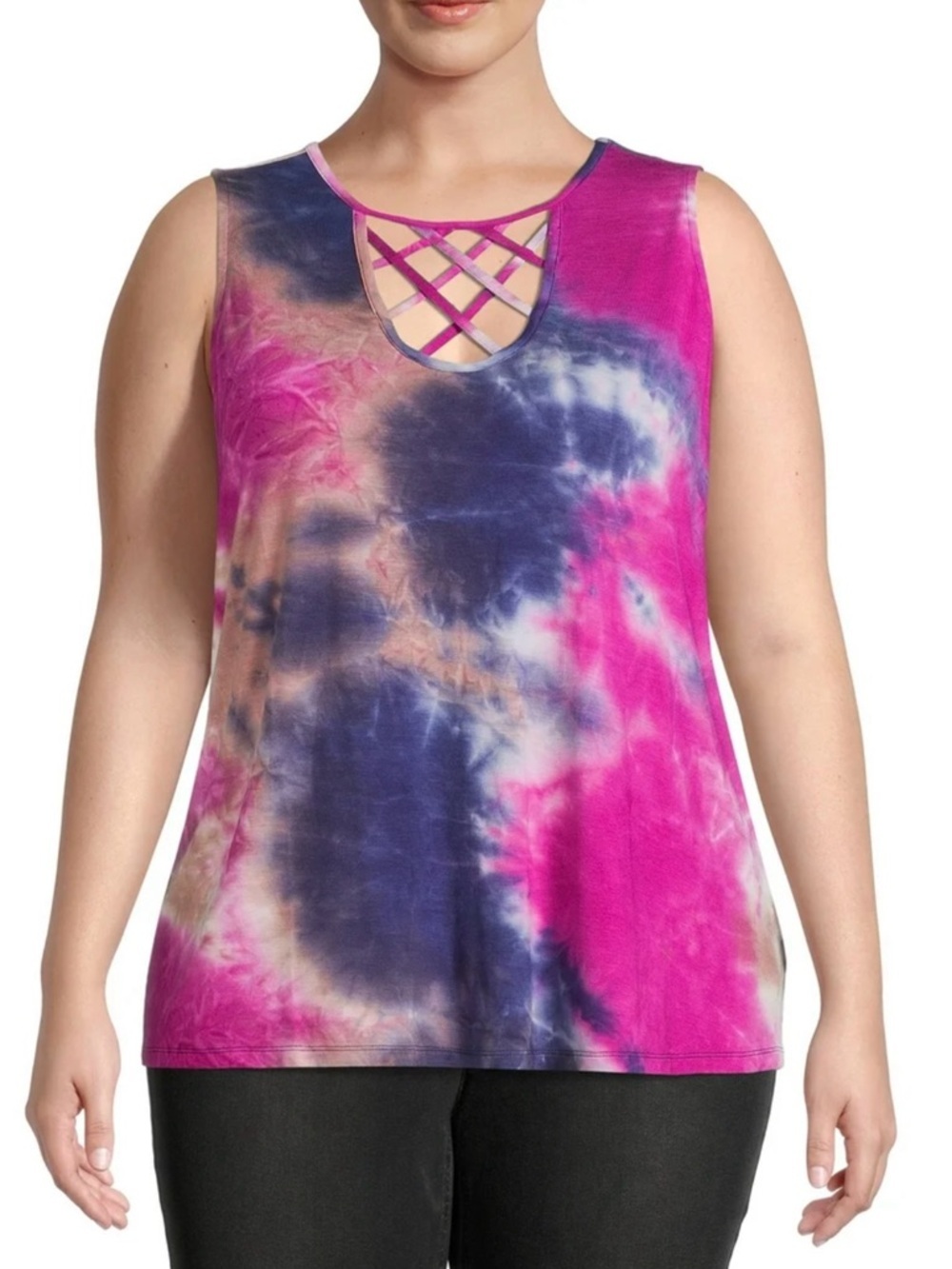 Terra & Sky Crisscross Tie-Dye Tank Top - Pink & Blue